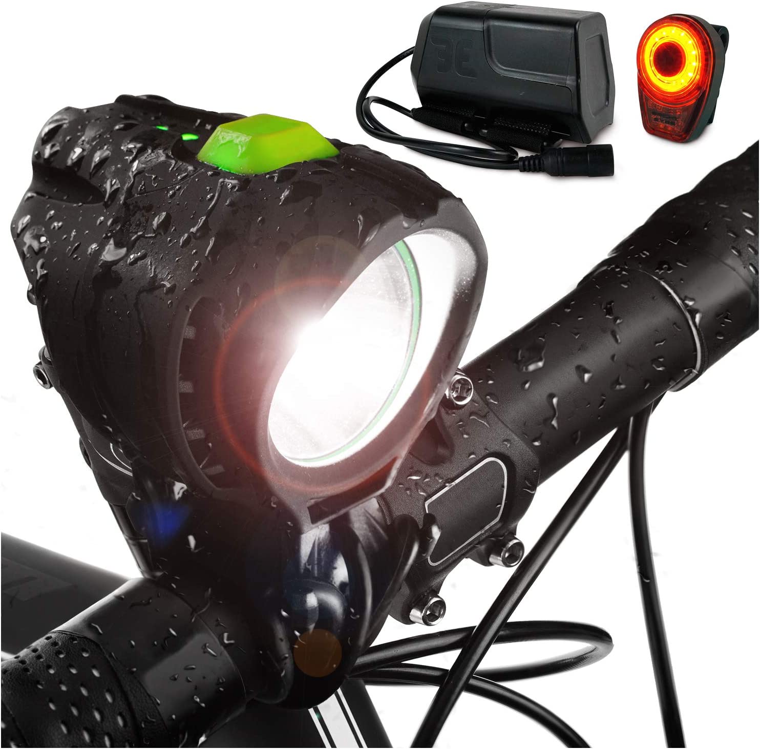 BRIGHT EYES 1800 Lumen Bicycle Light Set - The Stamina - Super Bright Headlight w/Quad Cree Technology and Light Weight